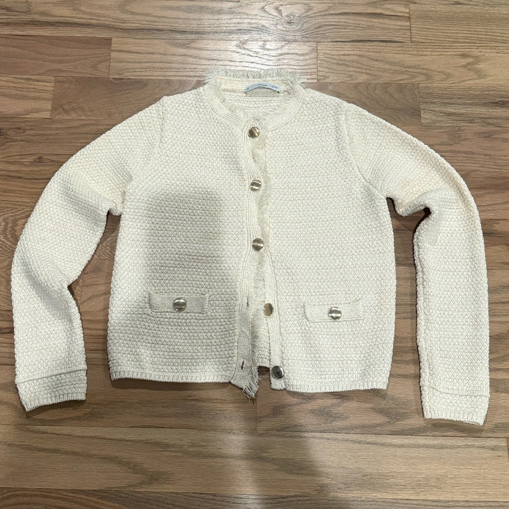 Mango Cream Button-Up Cardigan